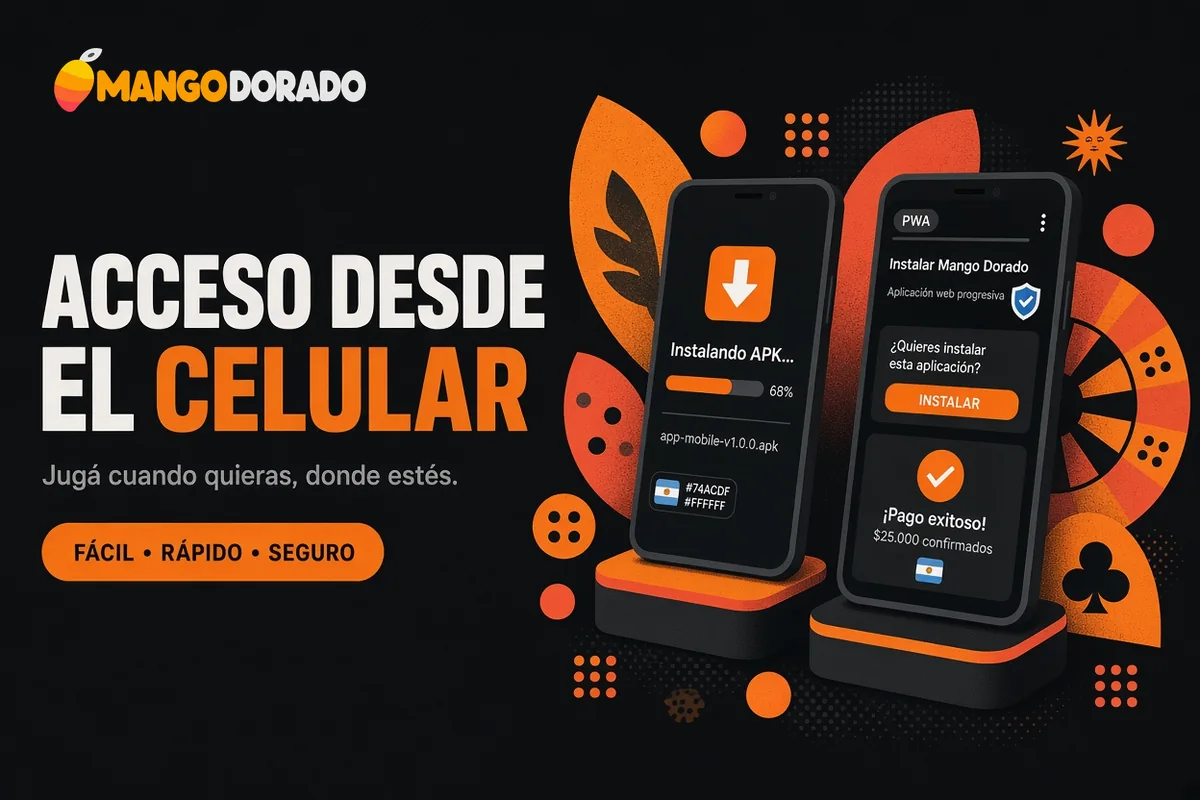 Dos celulares muestran instalación APK y acceso móvil con PWA.