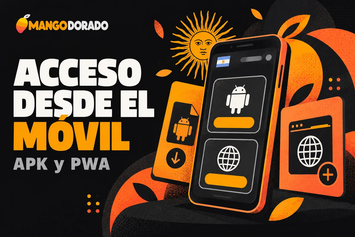 Teléfono con opciones de acceso mediante APK y PWA.