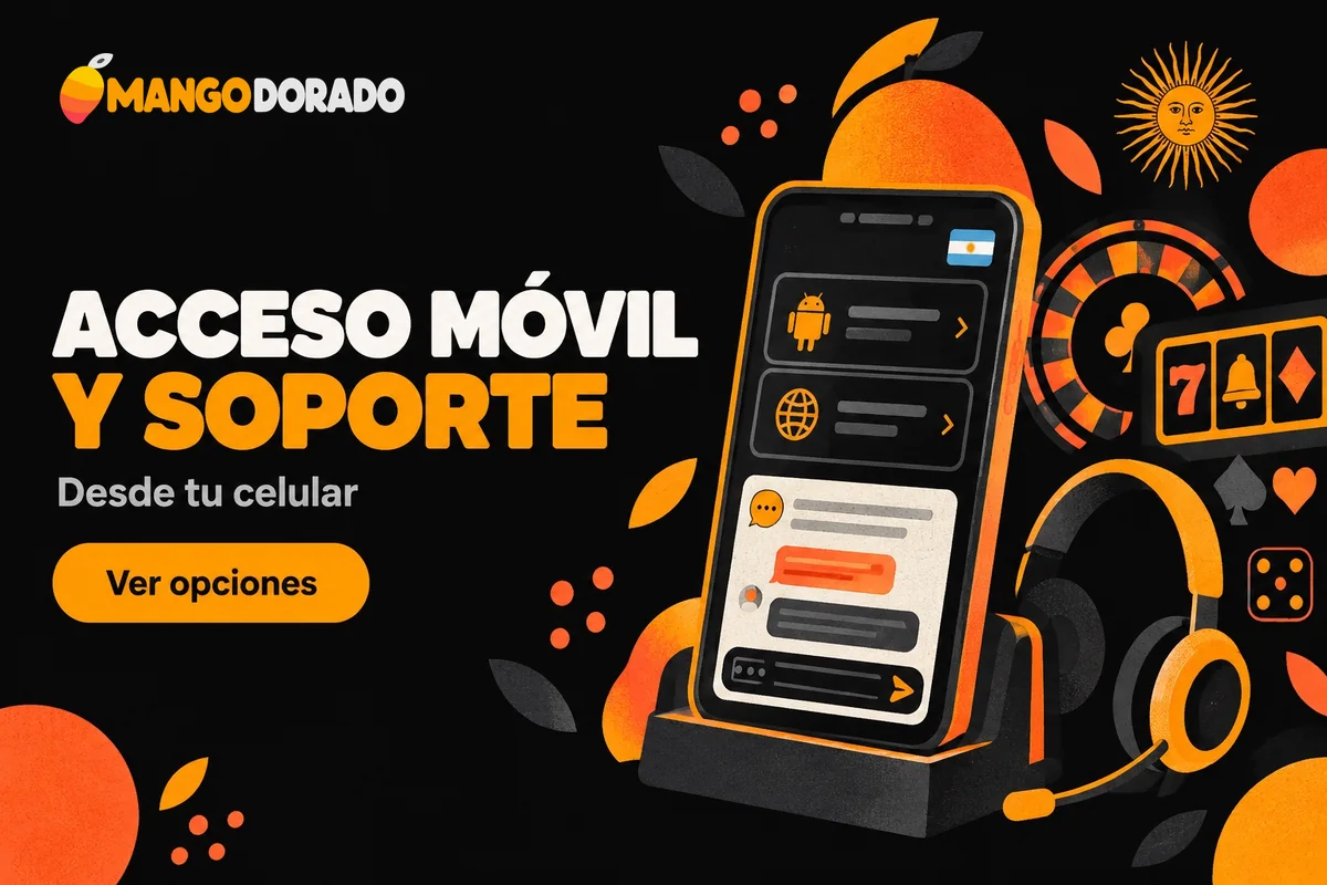 Celular con opciones de acceso móvil y chat de soporte.