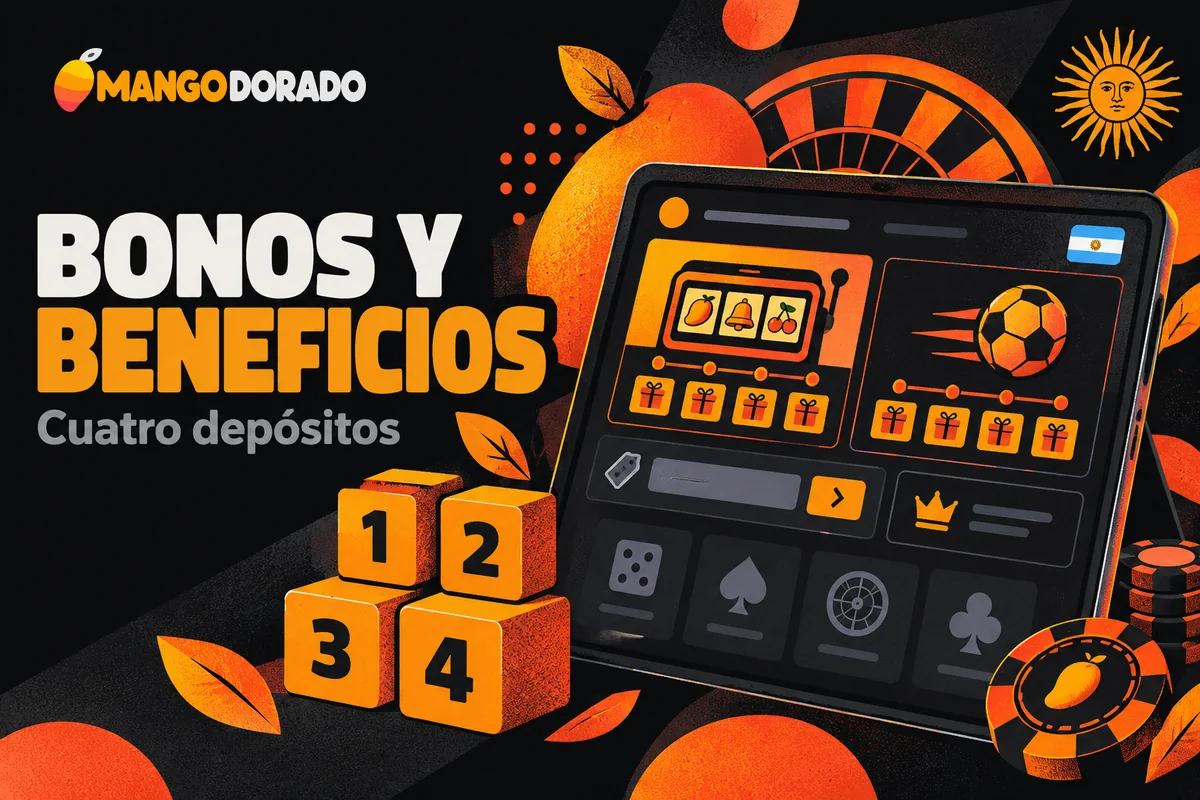Tablet con bonos de bienvenida divididos en cuatro depósitos.