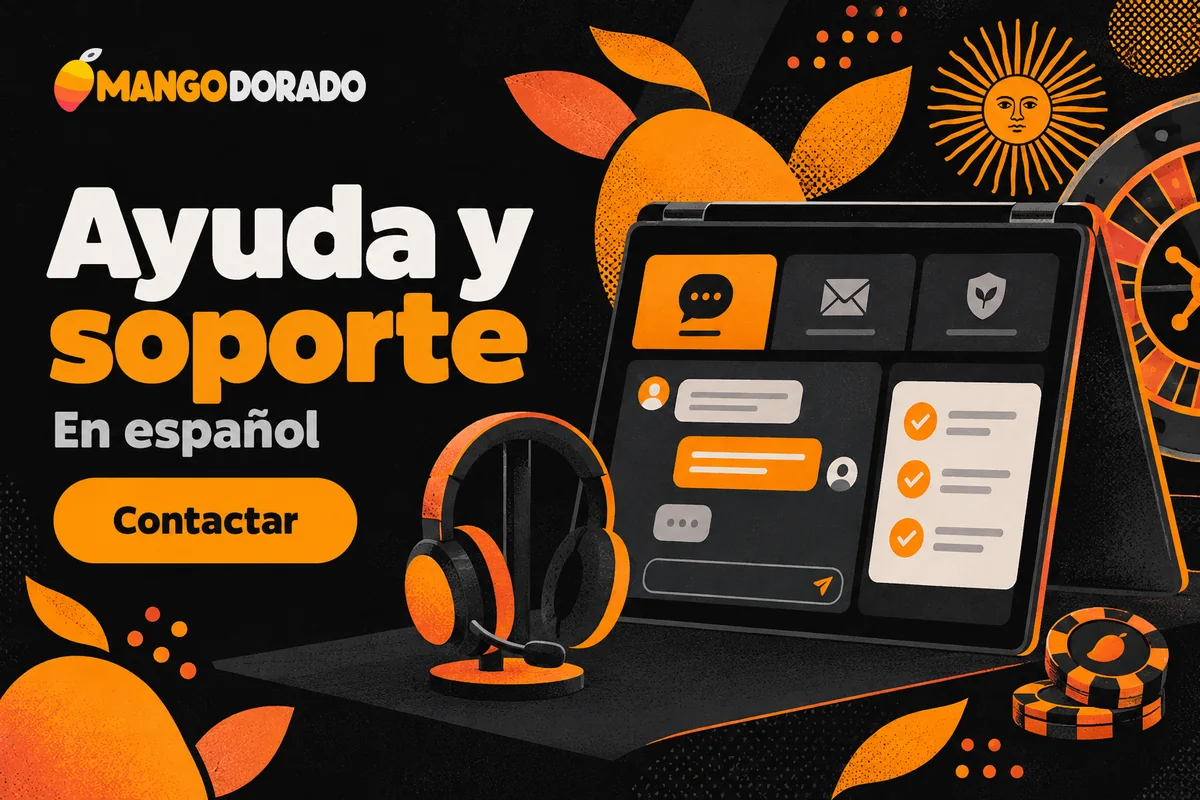 Chat de soporte en español junto a auriculares y checklist.