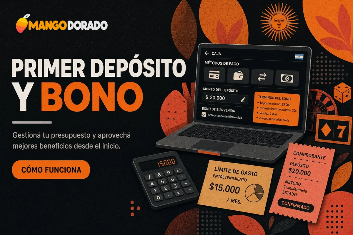 Computadora con depósito, selección de bono y presupuesto de entretenimiento.